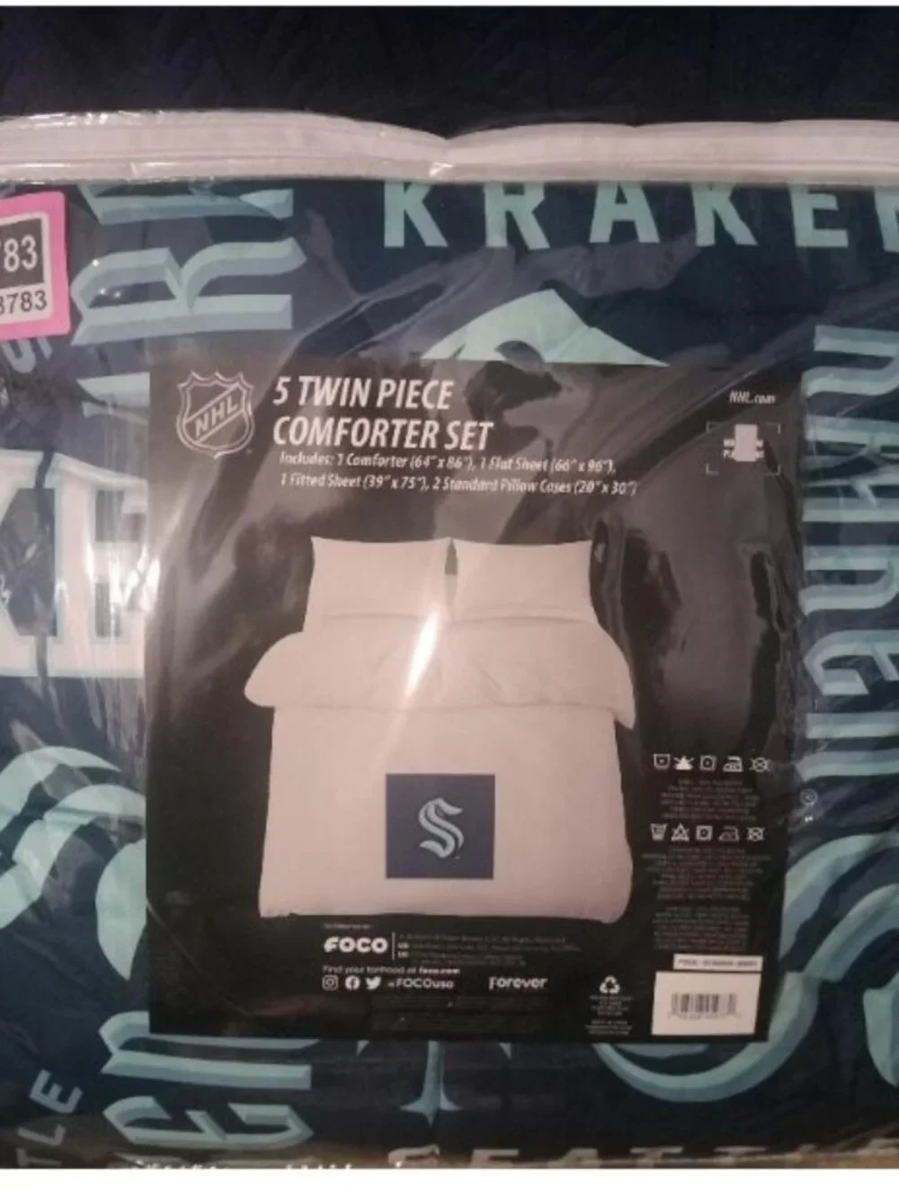 New FOCO NHL Seattle Kraken Team Logo 5 pc comforter set Twin Size